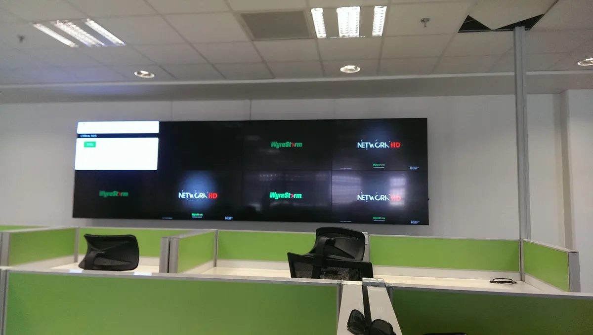 Operations room video wall above the desks