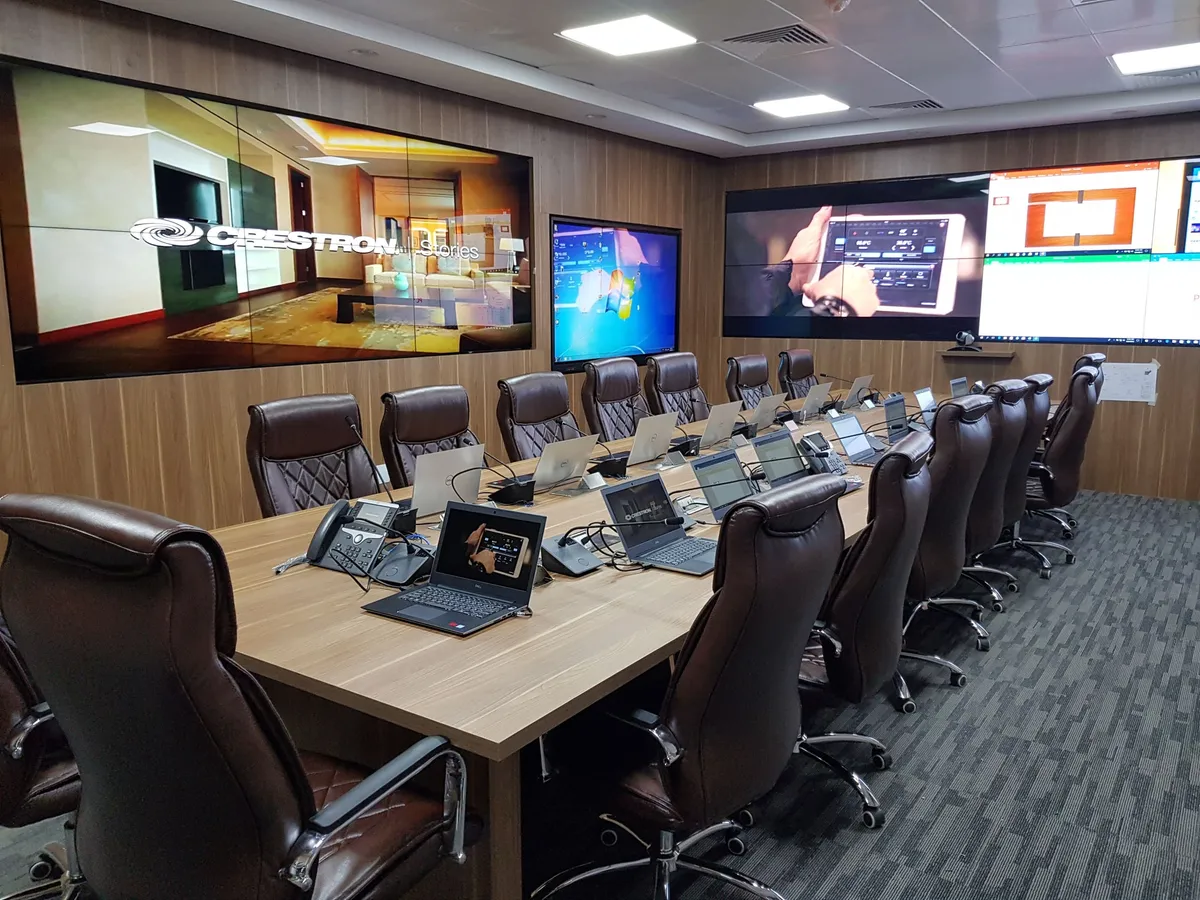 Crisis management centre seen from the end of the table
