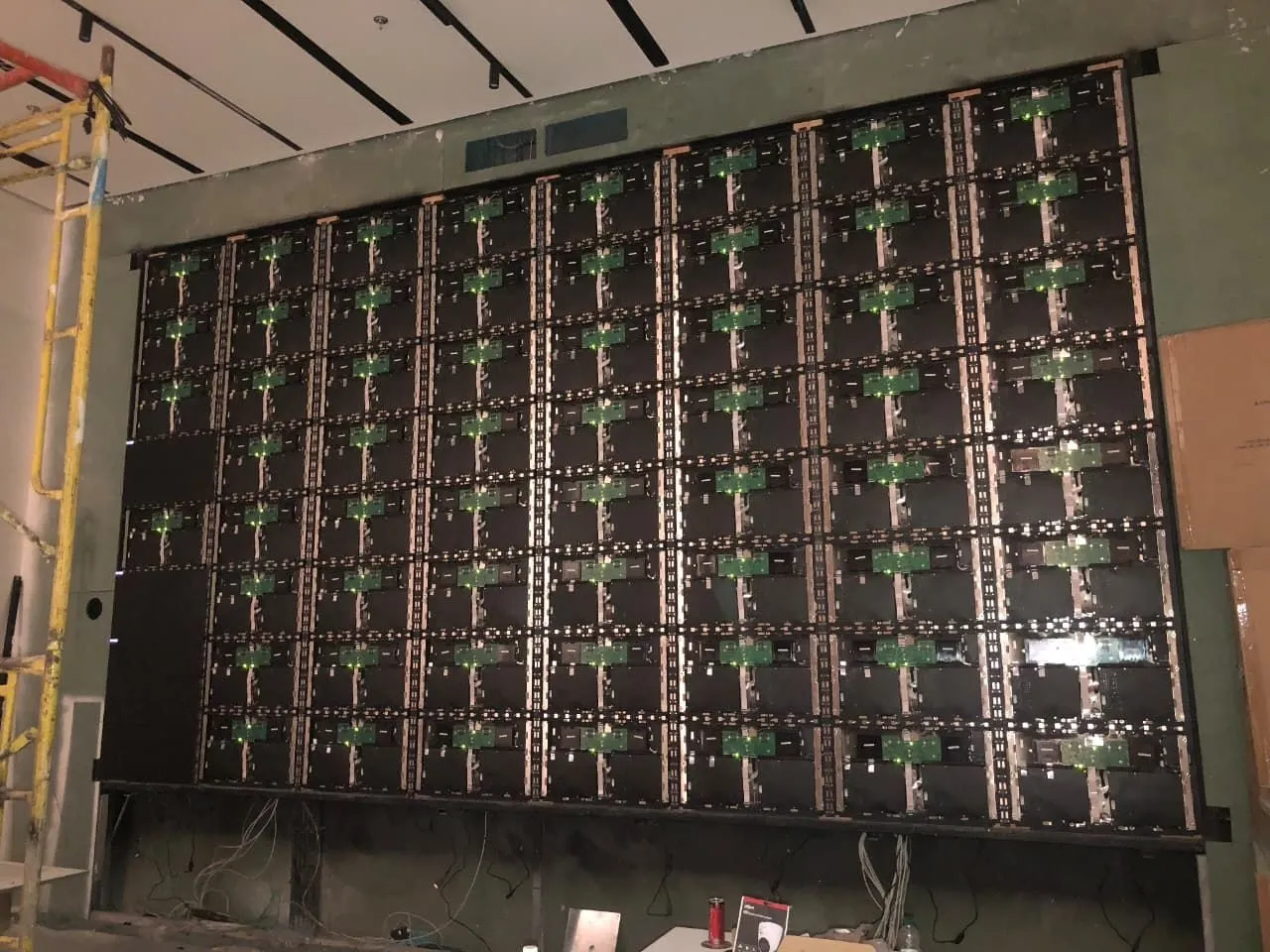 Rear of the LED wall showing cabinets and receiving cards