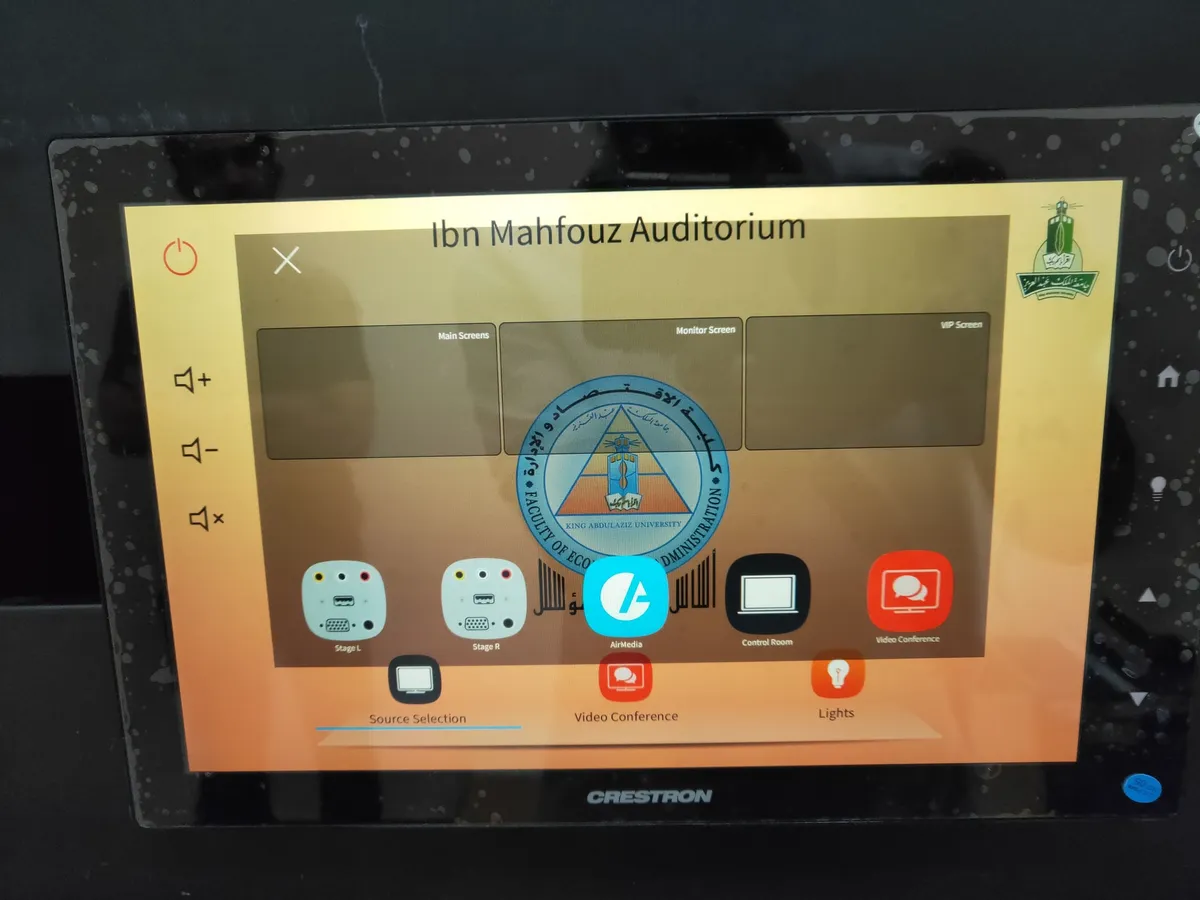 Crestron touch panel controlling the auditorium
