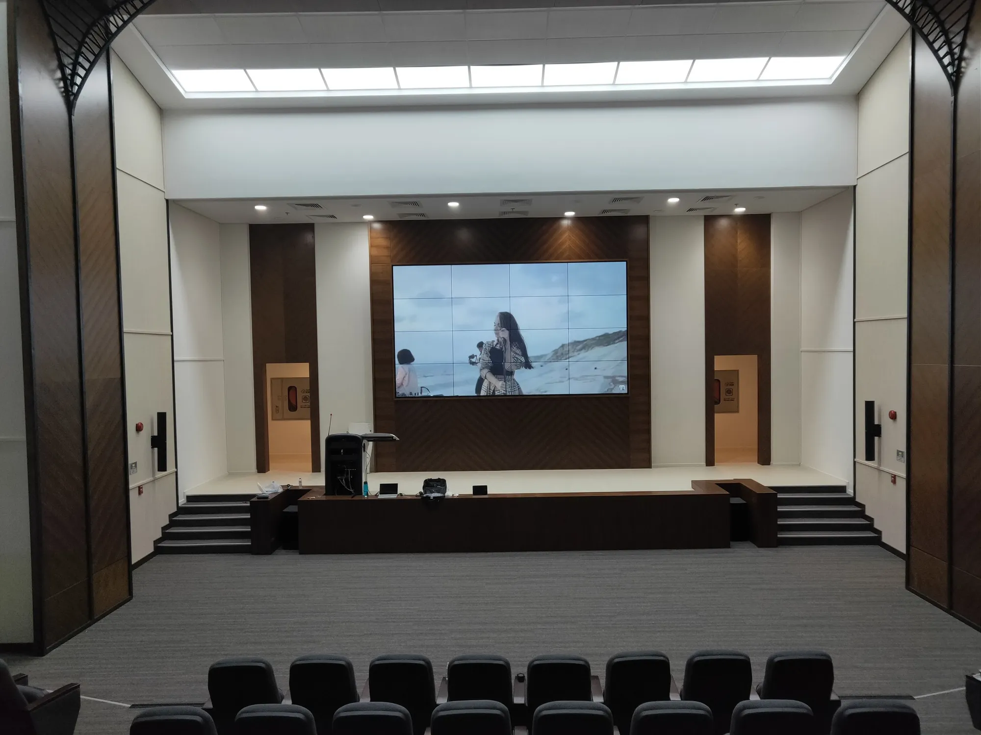 Auditorium stage with a display