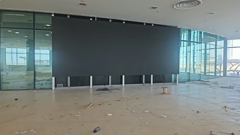 An LED wall in an empty hall, switched off